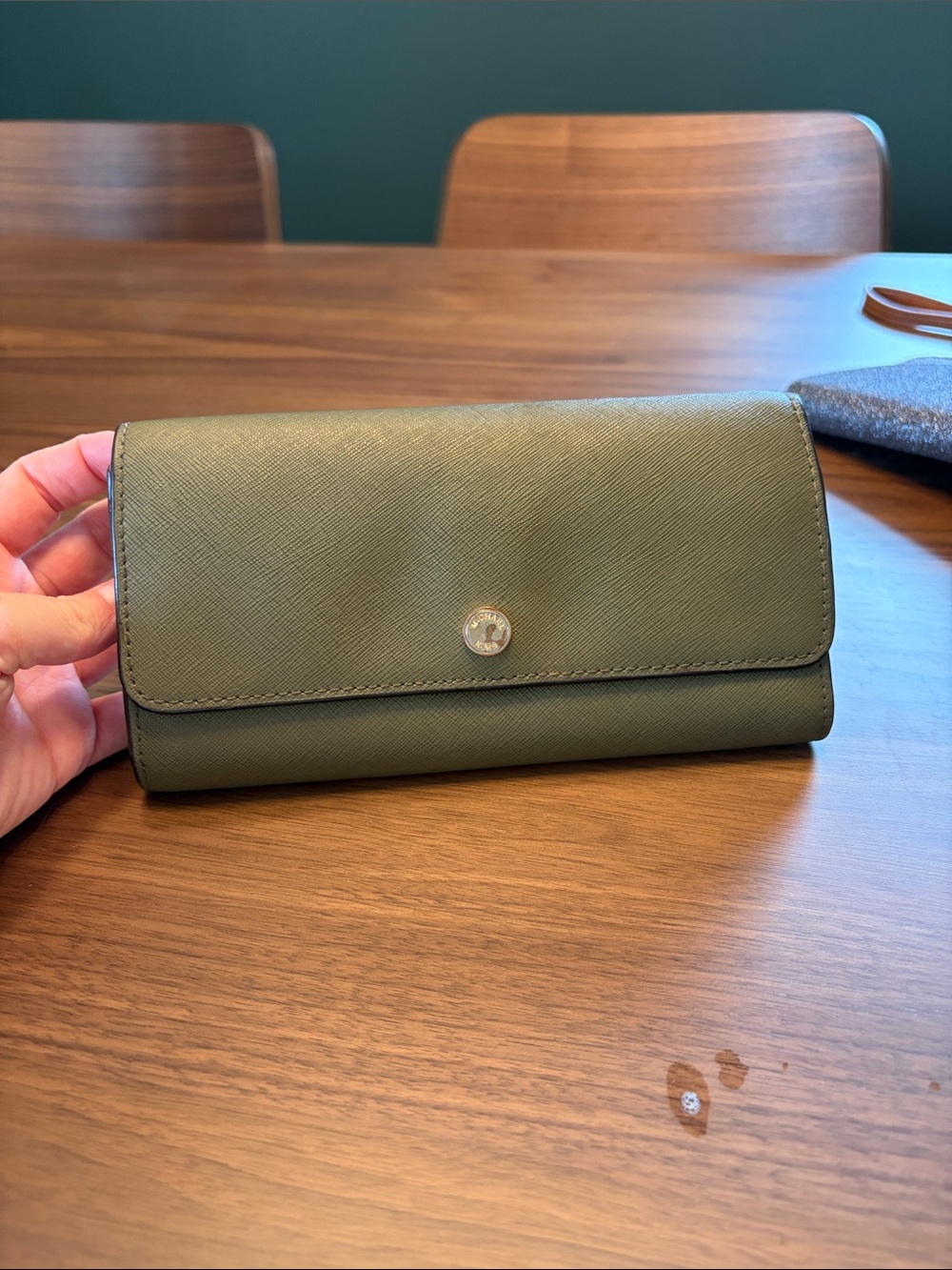 Michael Kors Olive Green Leather Trifold Wallet